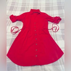 Coral shirt dress with tie in the back. Three quarter length sleeve. Size S. EUC